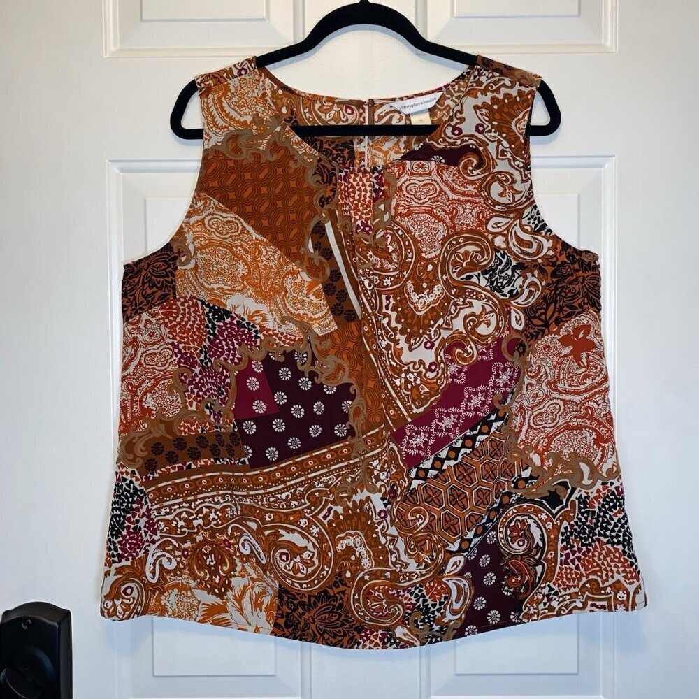 Christopher & Banks Paisley Sleeveless Blouse Womens Size XLarge Earth Tones